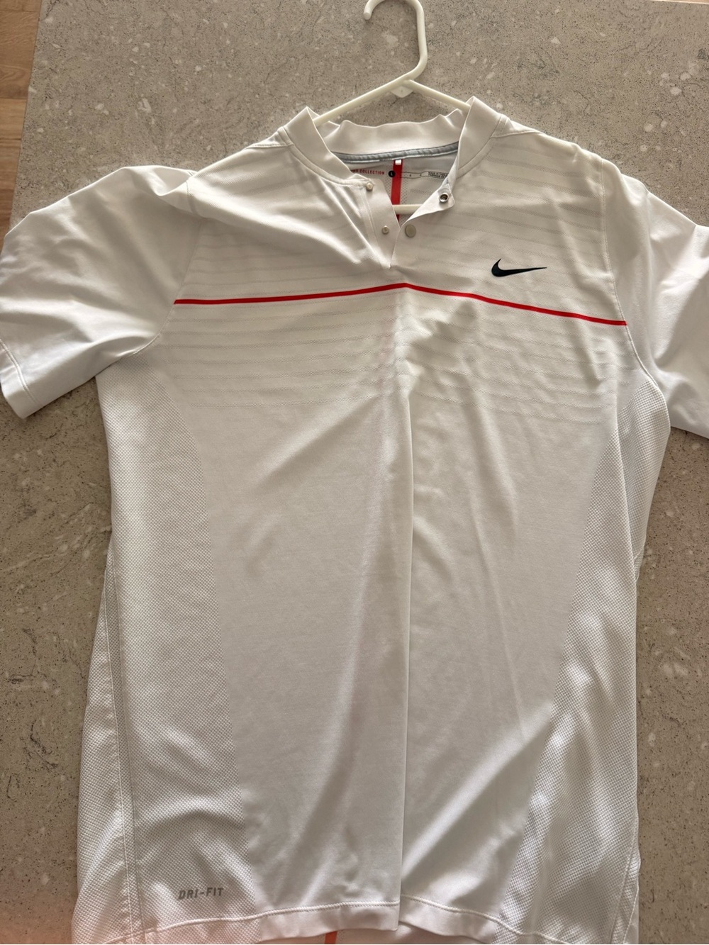 Nike ACG White Polo with Red Chest Stripe and Black Swoosh
